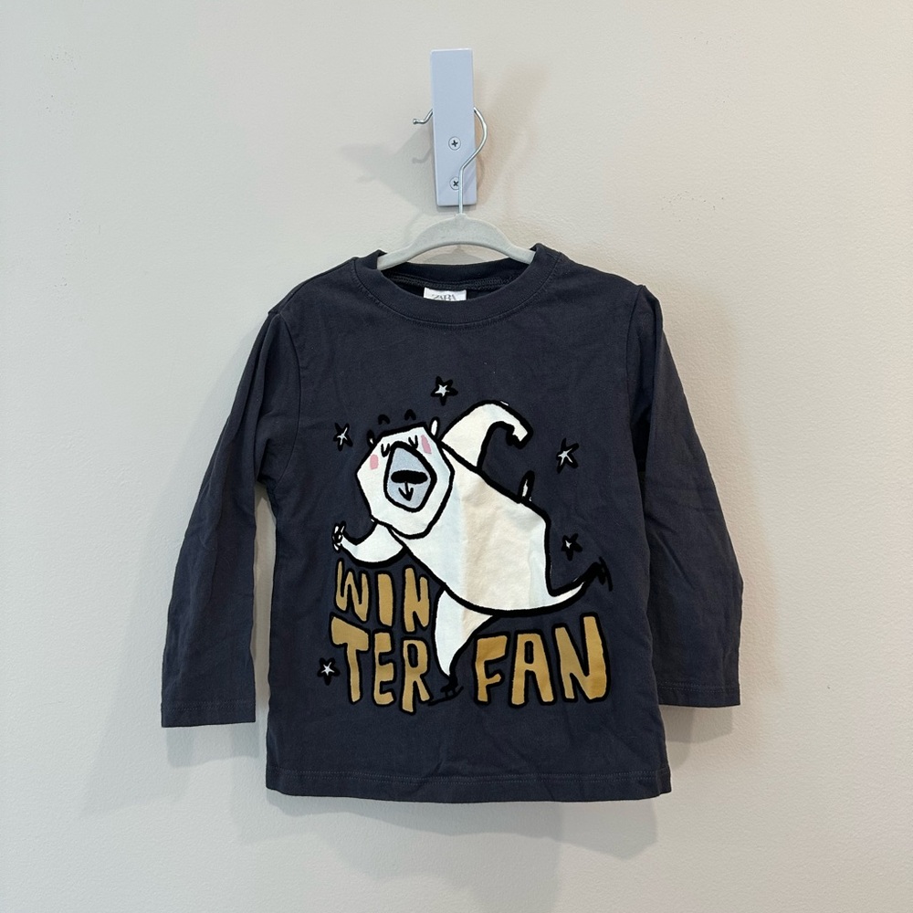 Zara Kids Black Bear Graphic Long Sleeve Shirt size 2-3Y